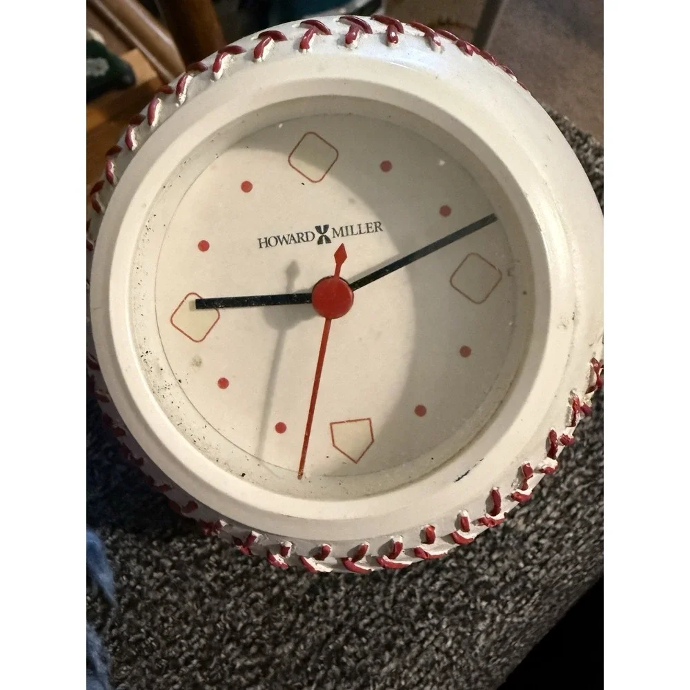 Howard Miller Polystone Baseball Shaped Table Clock #645-458 Needs Battery